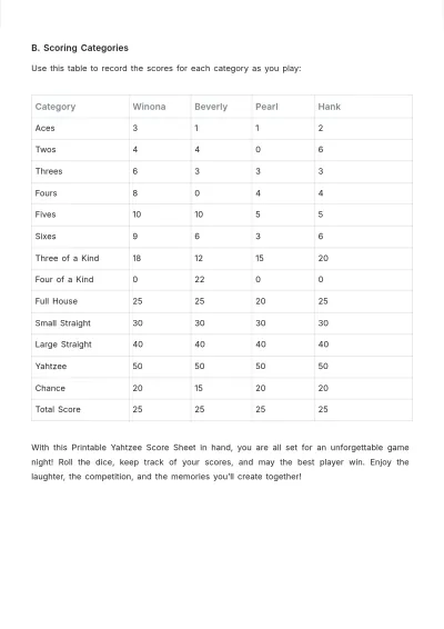 Free Printable Yahtzee Score Sheet Template to Edit Online