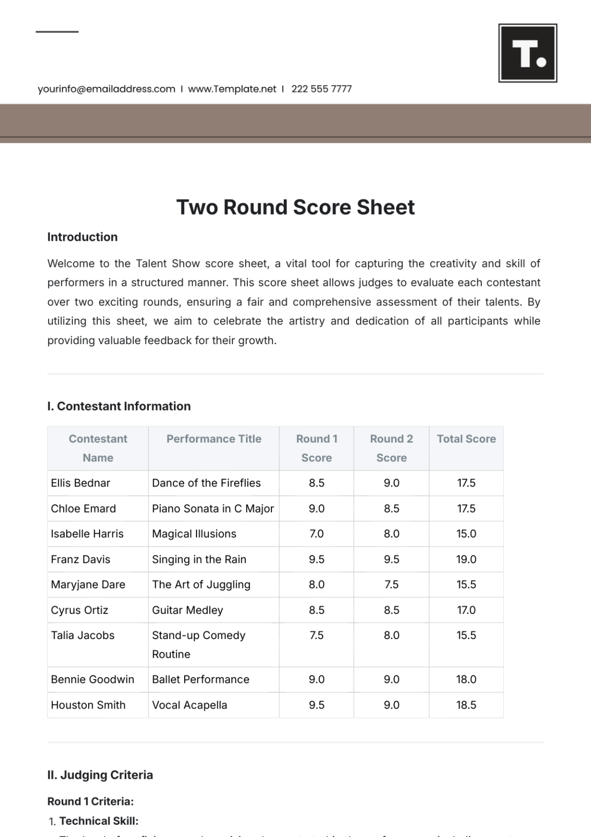 Two Round Score Sheet Template