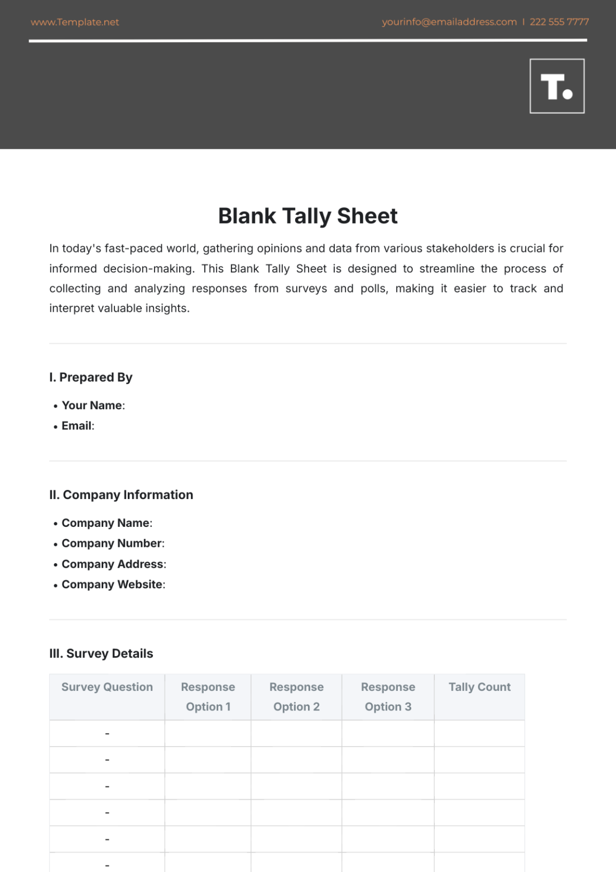 Blank Tally Sheet Template