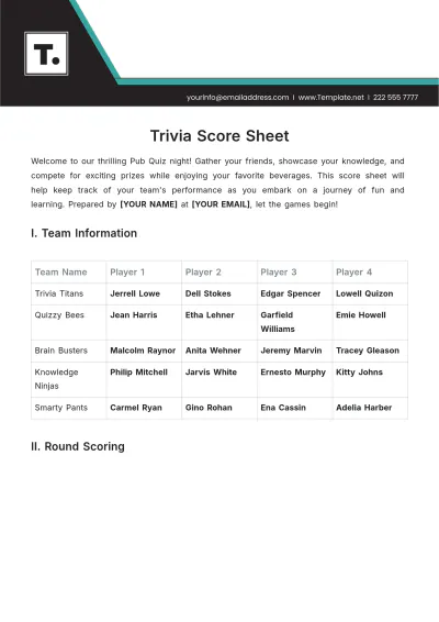 Free Trivia Score Sheet Template to Edit Online