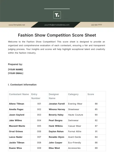 Free Fashion Show Competition Score Sheet Template to Edit Online