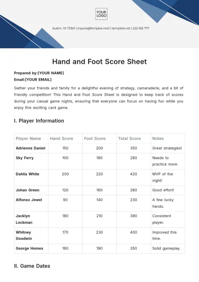 Free Hand and Foot Score Sheet Template to Edit Online