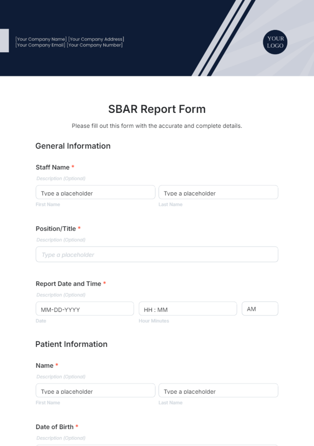 SBAR Report Form Template