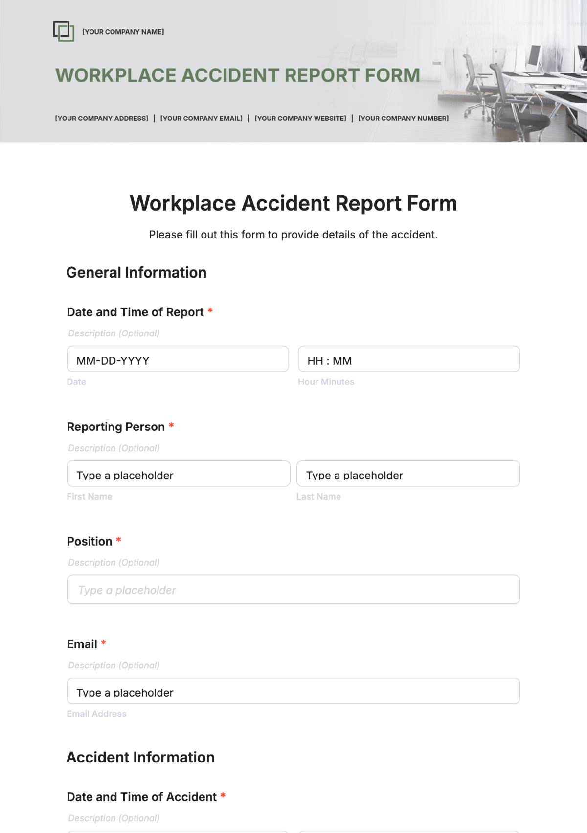 Workplace Accident Report Form Template - Edit Online & Download