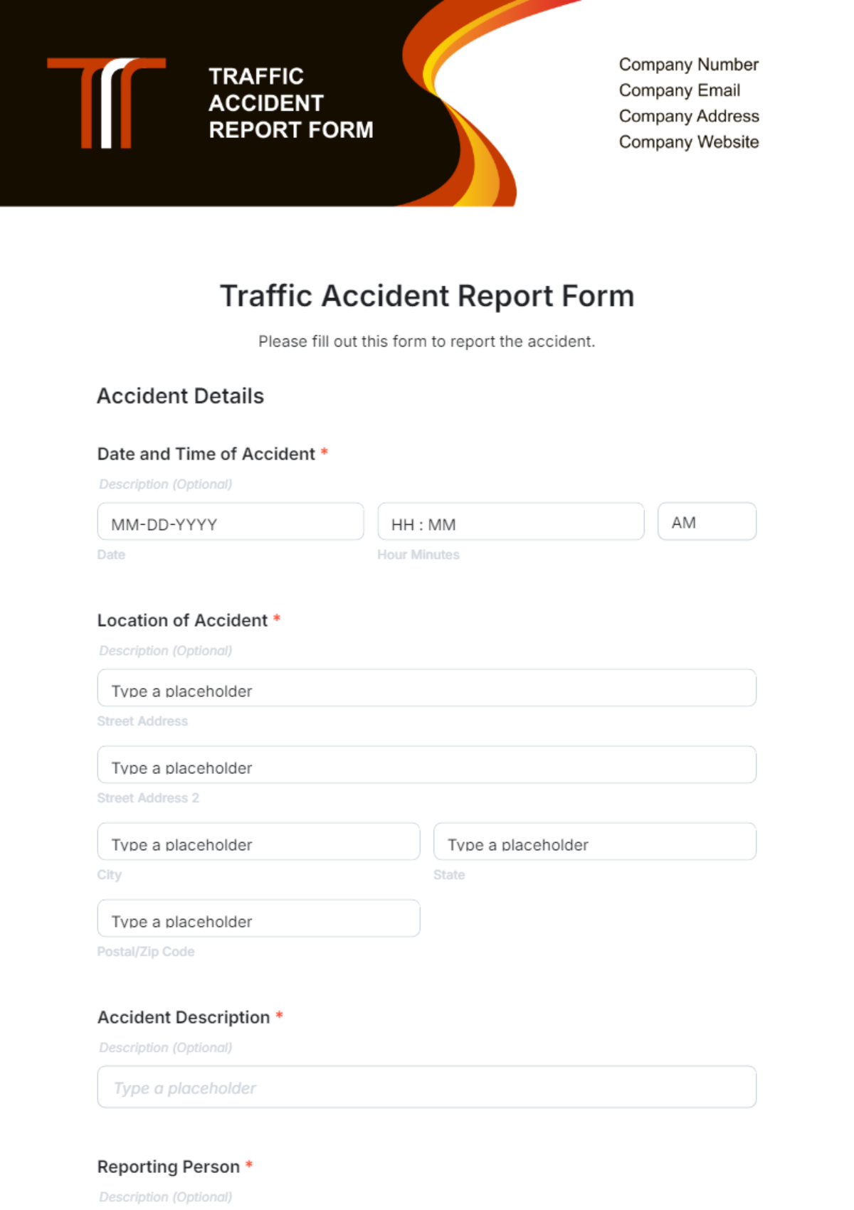 Traffic Accident Report Form Template