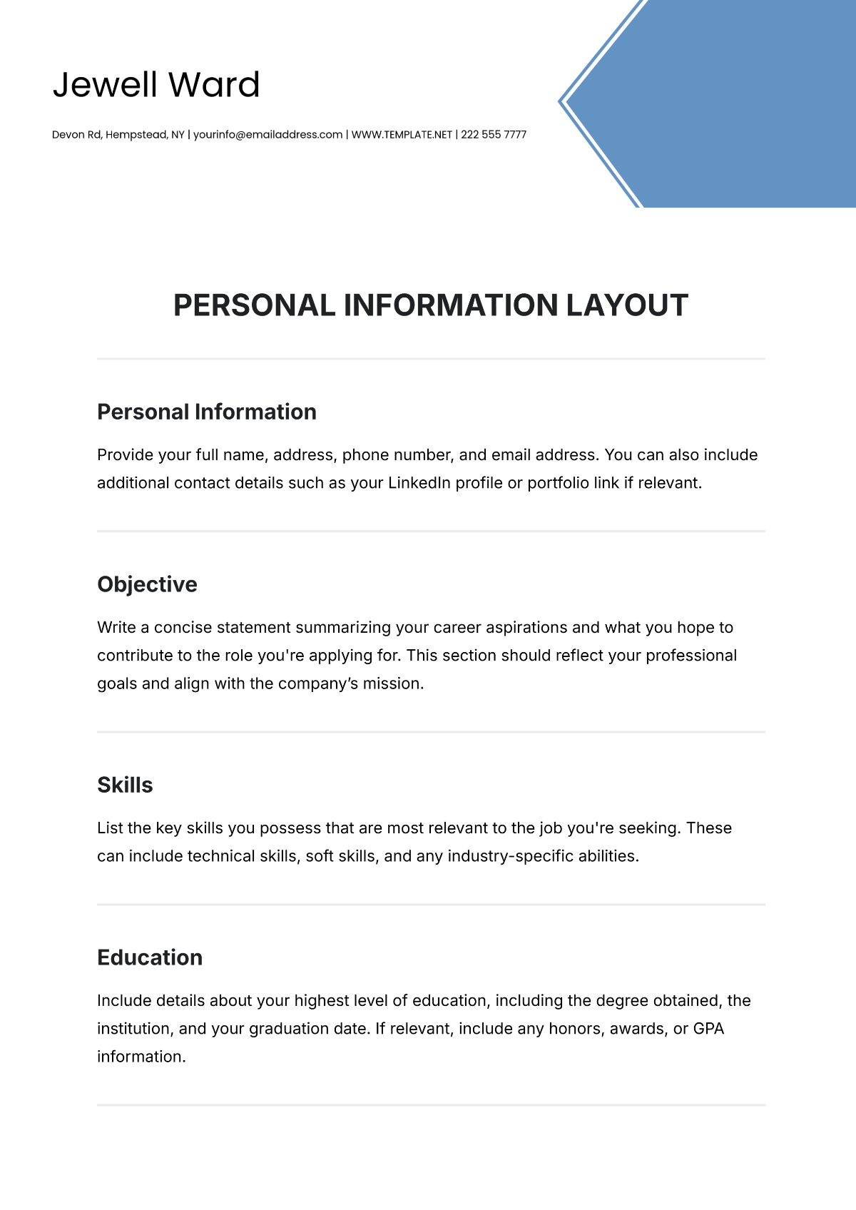 Personal Information Layout Template - Edit Online & Download