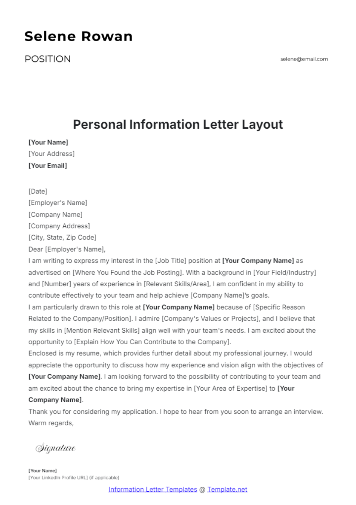 Personal Information Letter Layout Template - Edit Online & Download