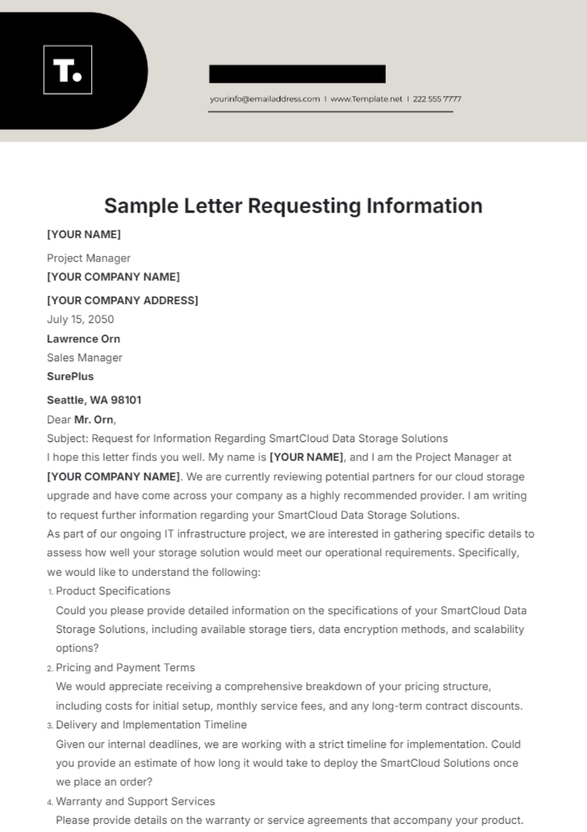 Sample Letter Requesting Information Template