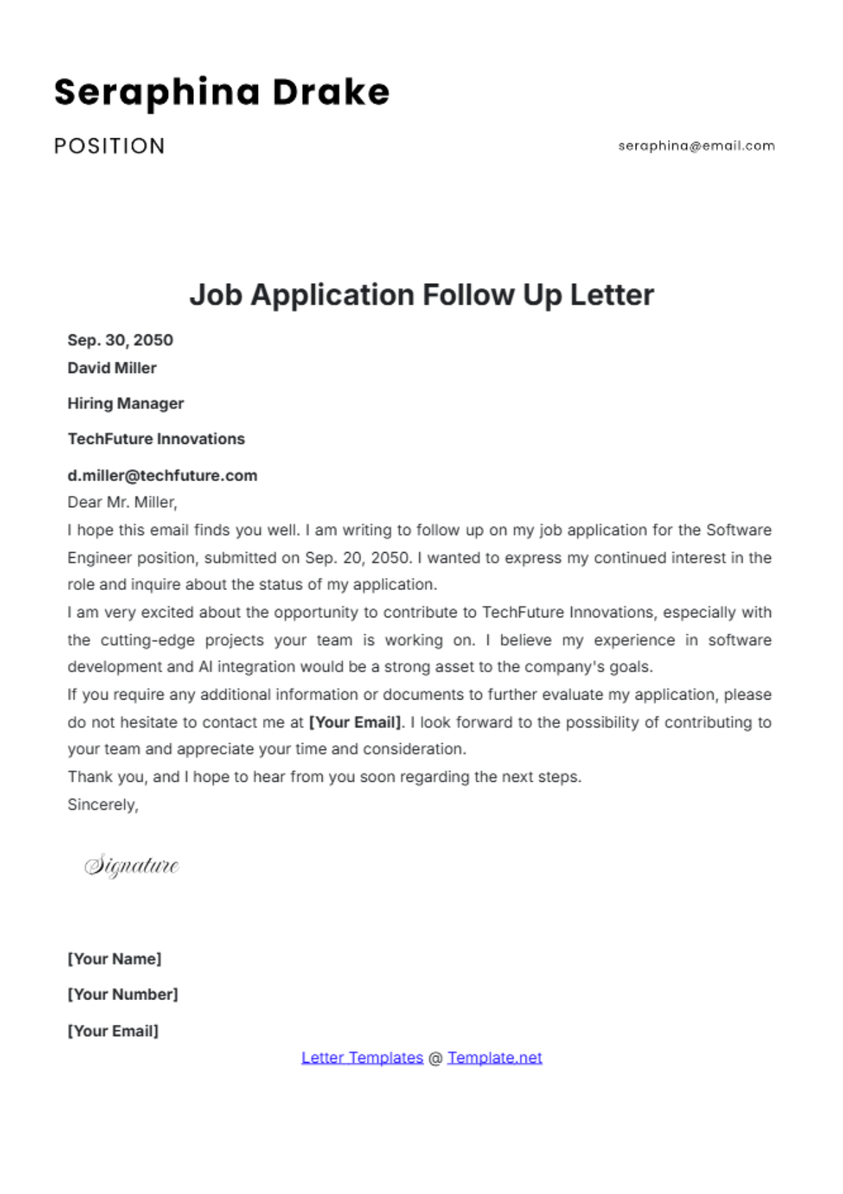 Job Application Follow Up Letter Template - Edit Online & Download