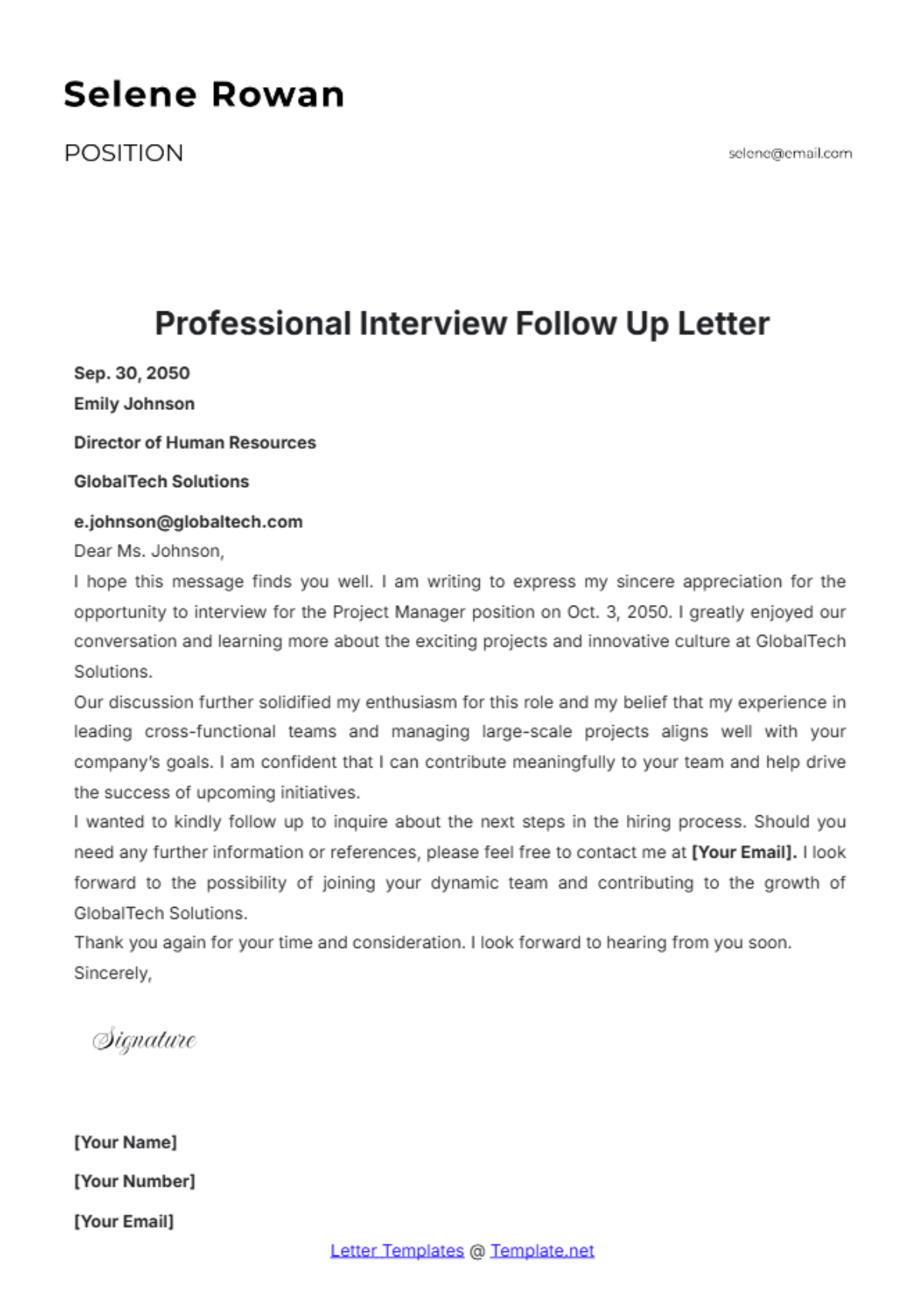 Free Professional Interview Follow Up Letter Template to Edit Online