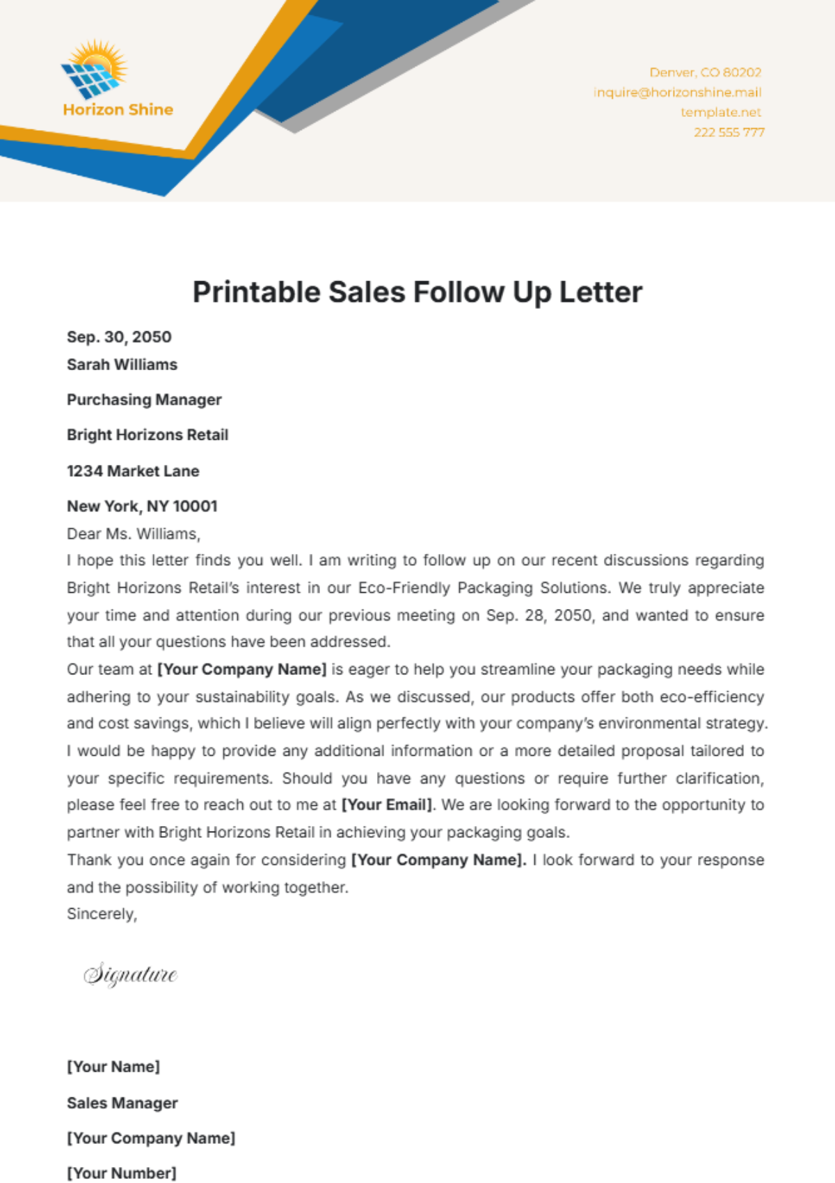 Printable Sales Follow Up Letter Template - Edit Online & Download