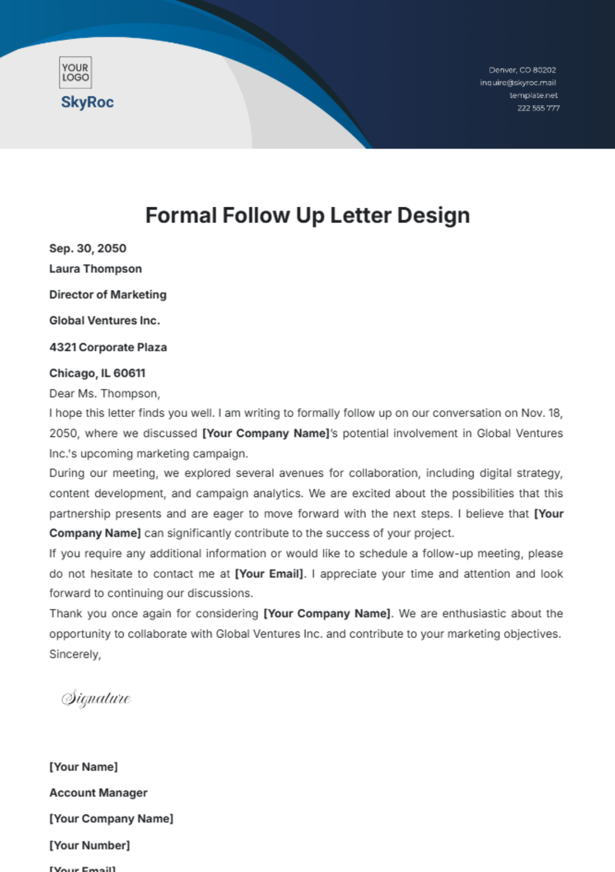 Formal Follow Up Letter Design Template - Edit Online & Download