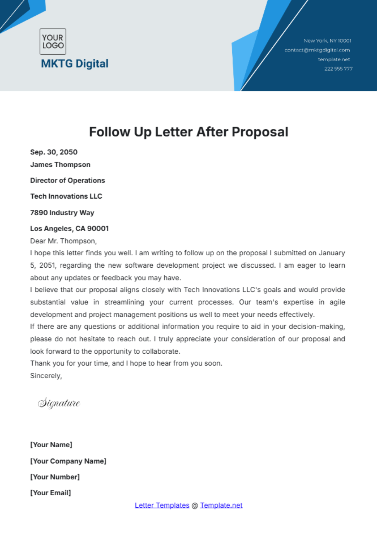 Follow Up Letter After Proposal Template - Edit Online & Download