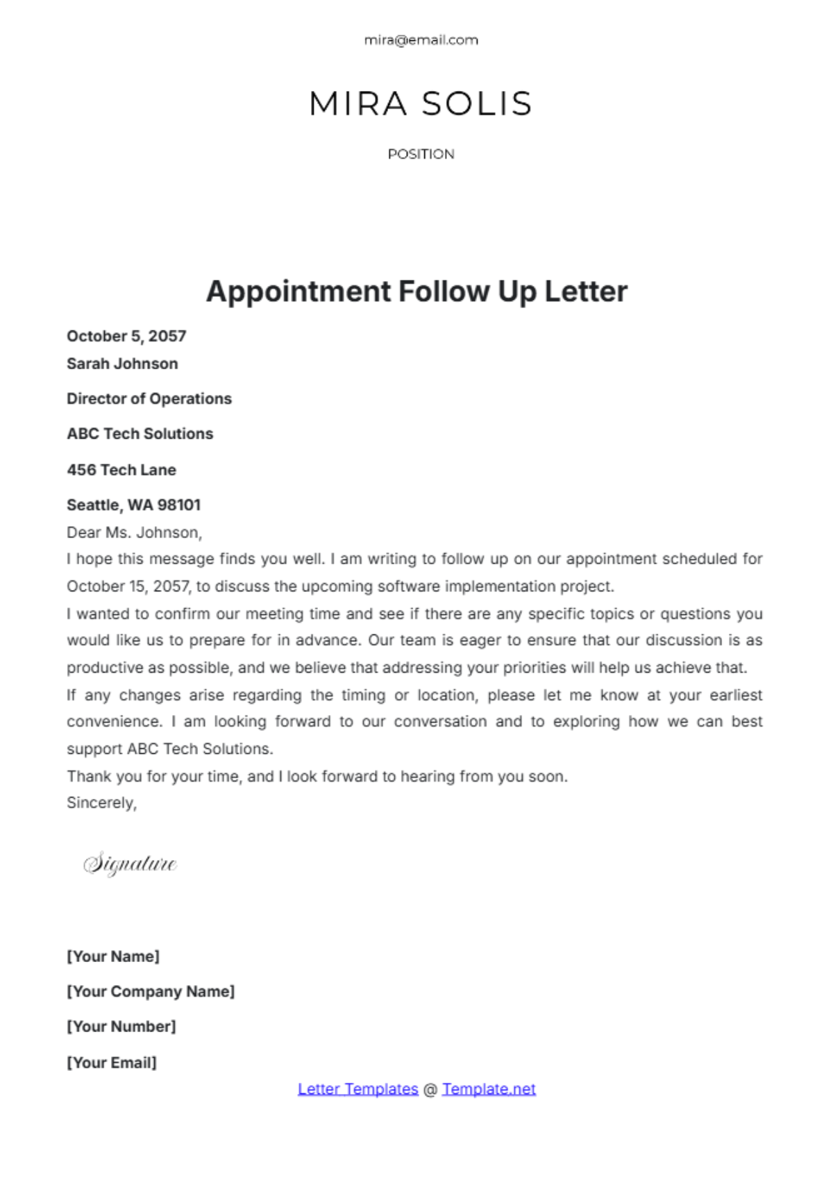 Appointment Follow Up Letter Template - Edit Online & Download