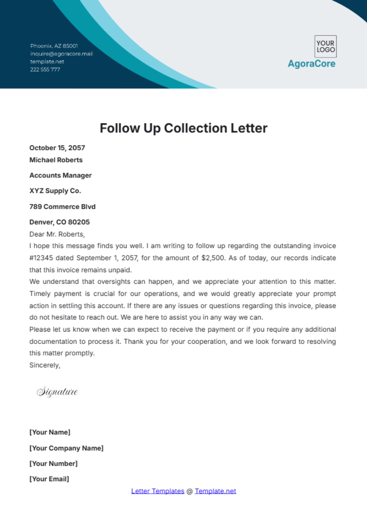 Follow Up Collection Letter Template - Edit Online & Download