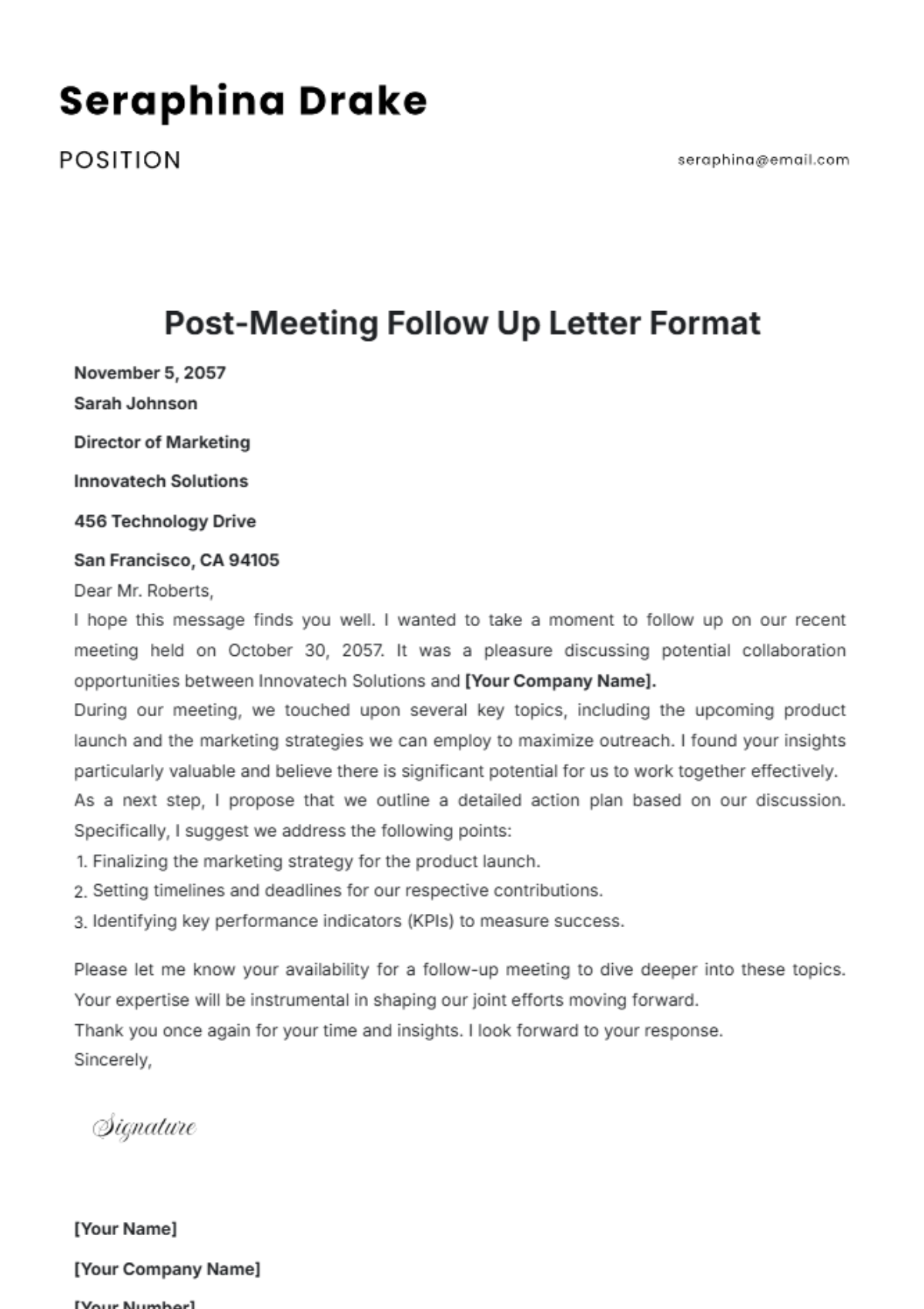 Post-Meeting Follow Up Letter Format Template - Edit Online & Download