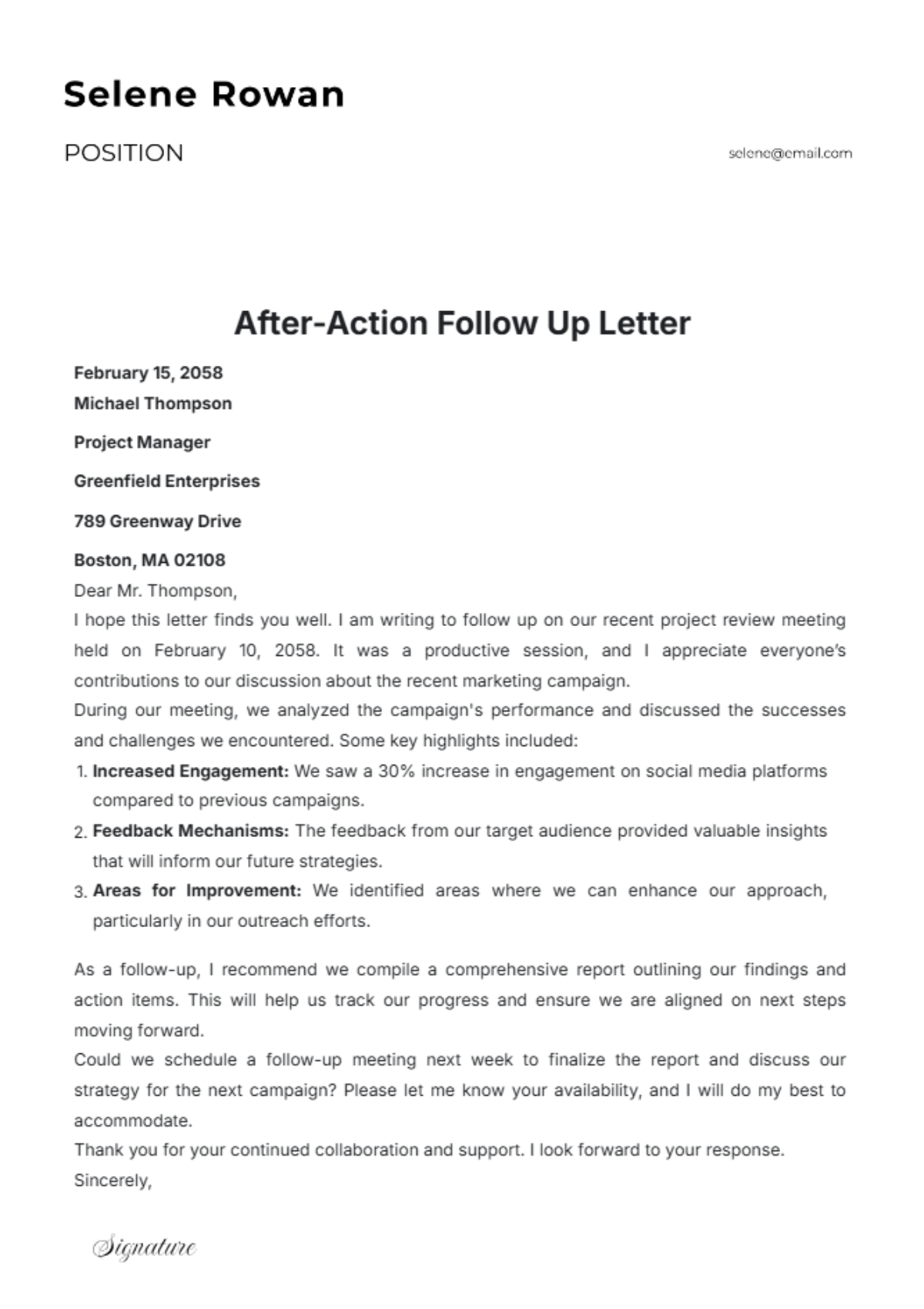 After-Action Follow Up Letter Template - Edit Online & Download