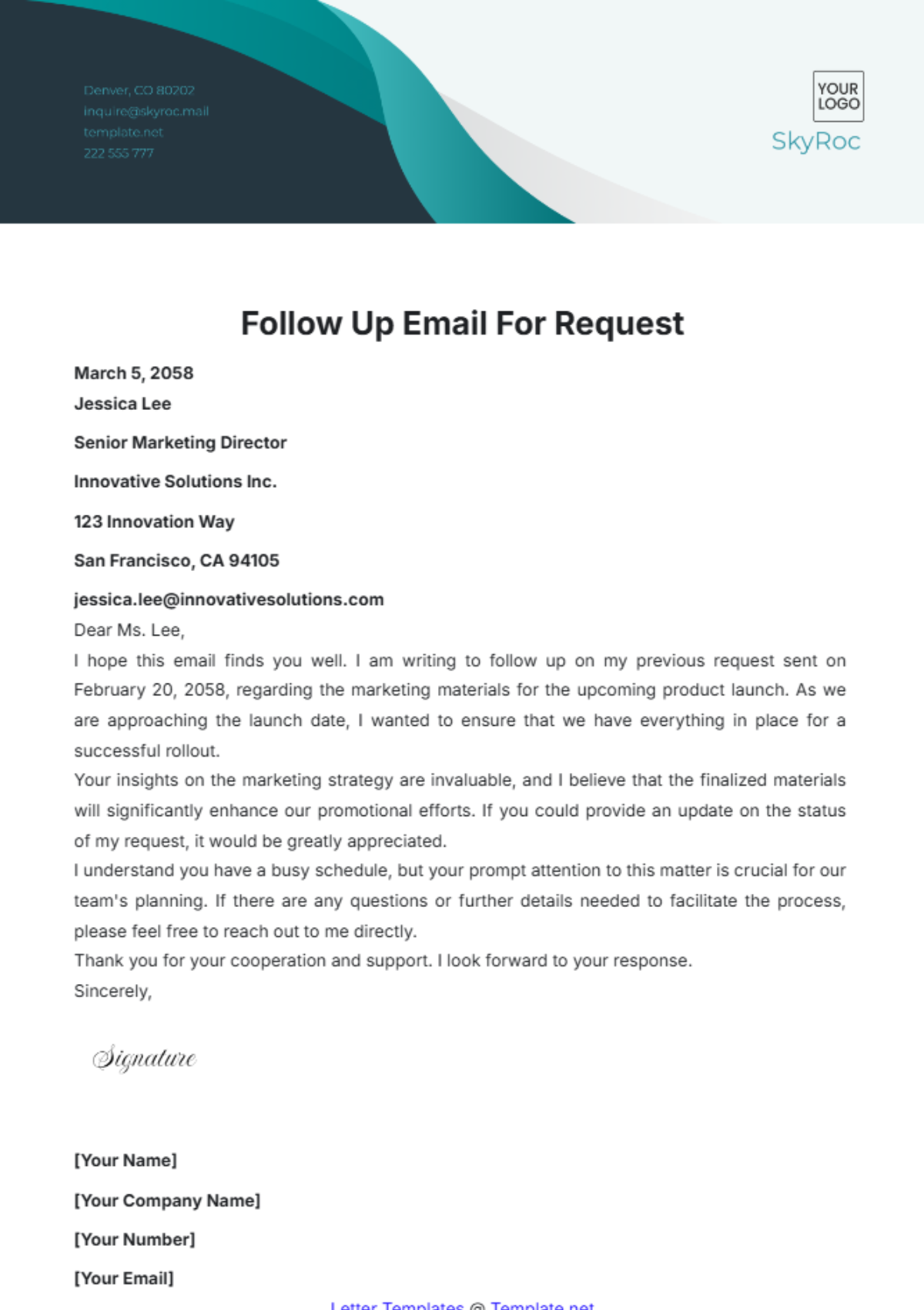 Follow Up Email For Request Template - Edit Online & Download