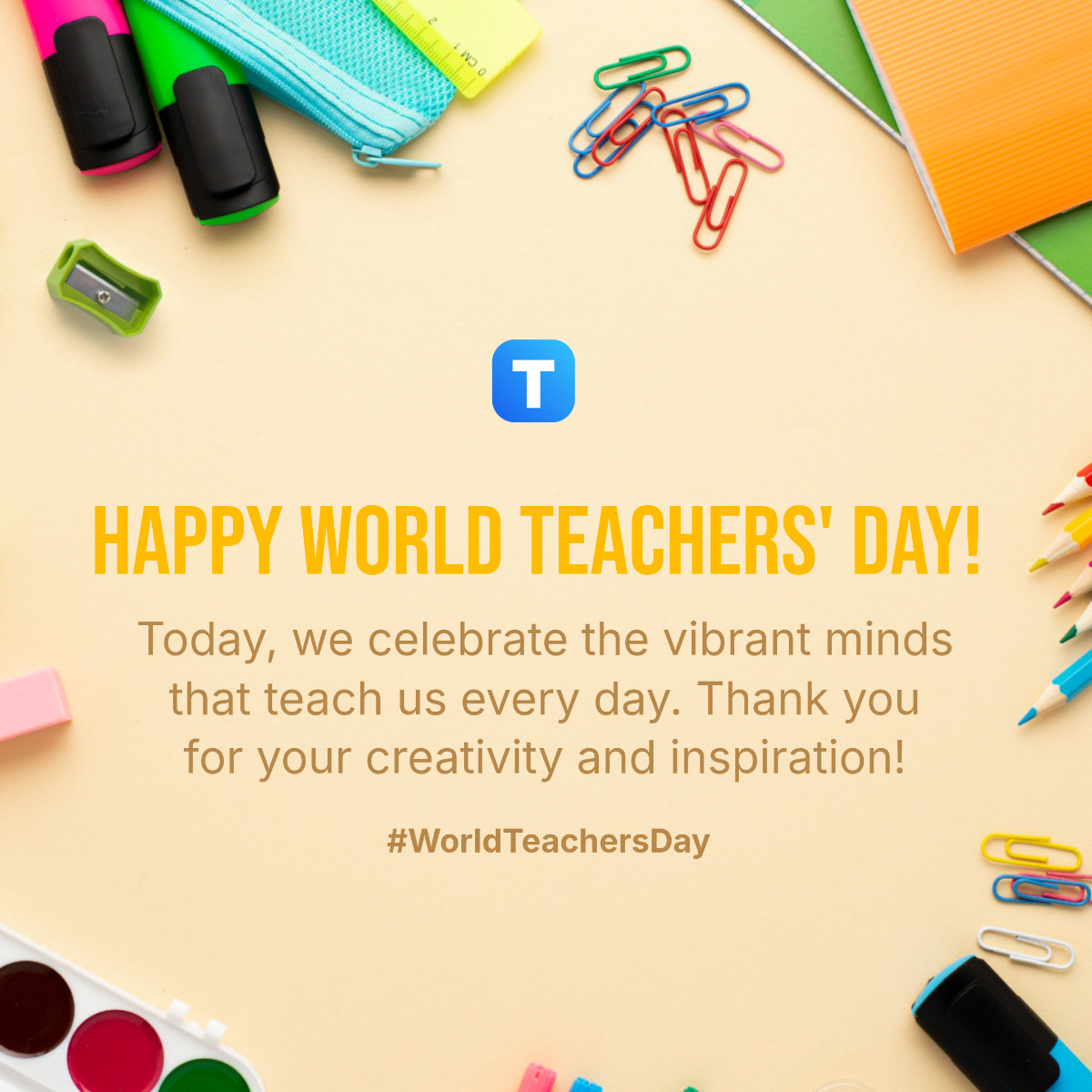 Colorful World Teachers' Day Instagram Post Template - Edit Online & Download