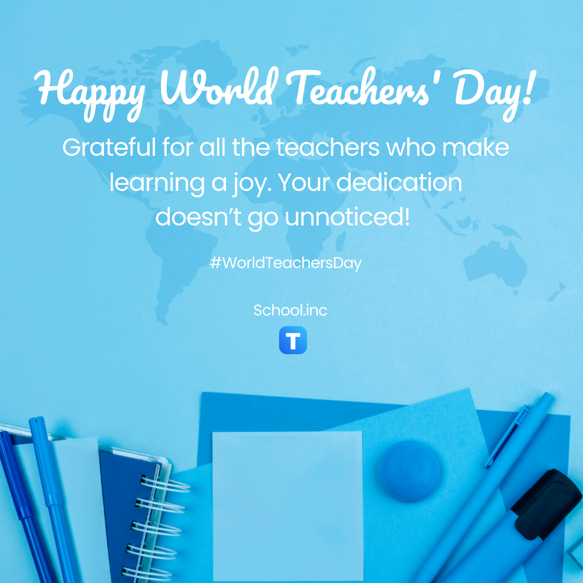 Blue Happy World Teachers' Day Instagram Post Template - Edit Online & Download