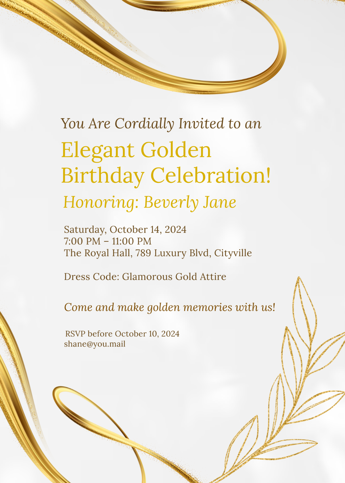 Elegant Golden Birthday Invitation