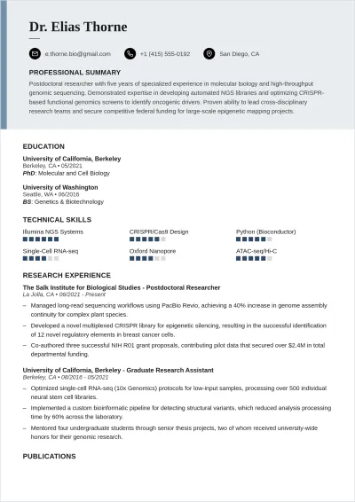 Free Postdoctoral Academic ATS CV Template, AI CV Builder