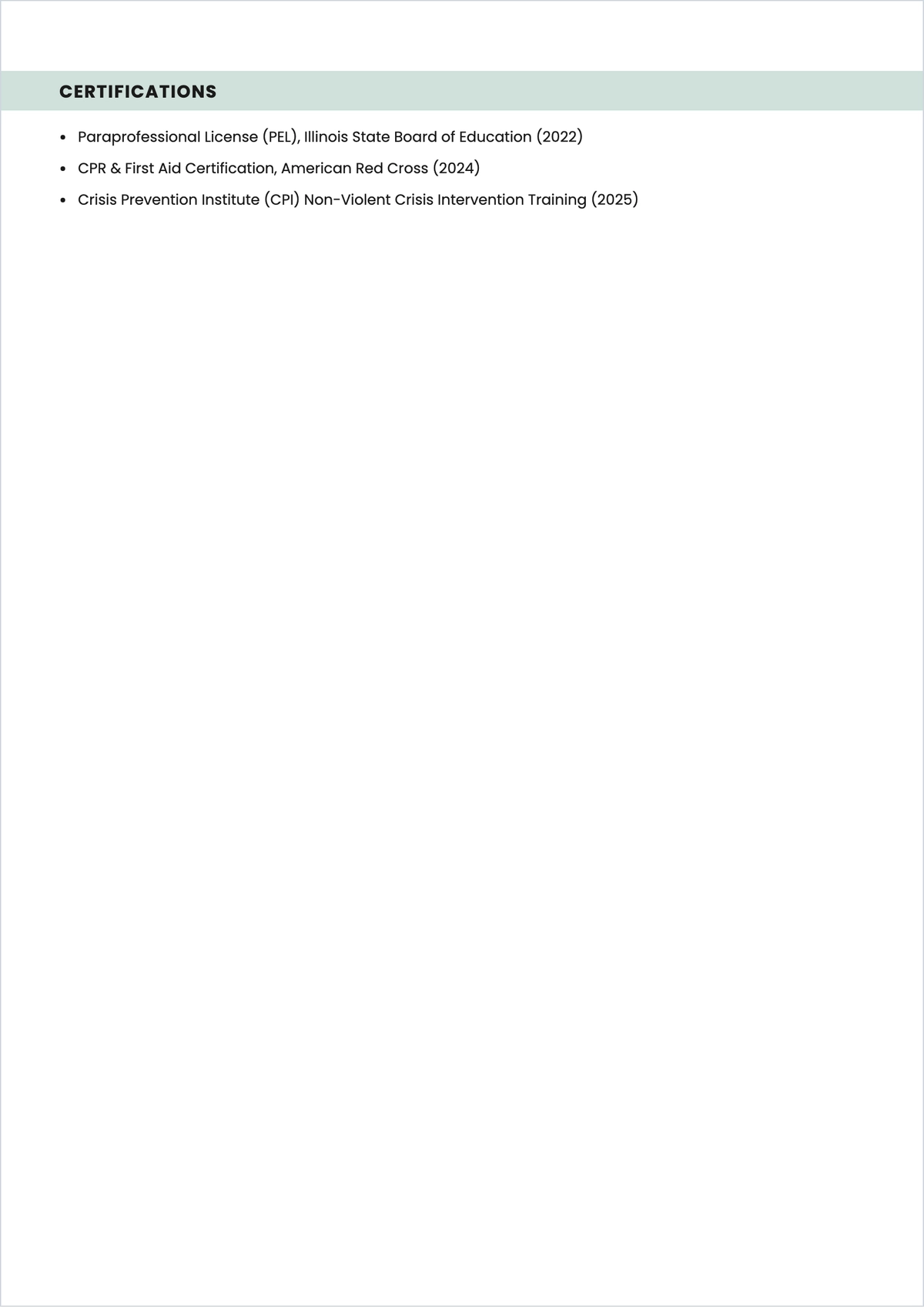 Free Teaching Assistant Academic ATS CV Layout Template, AI CV Builder