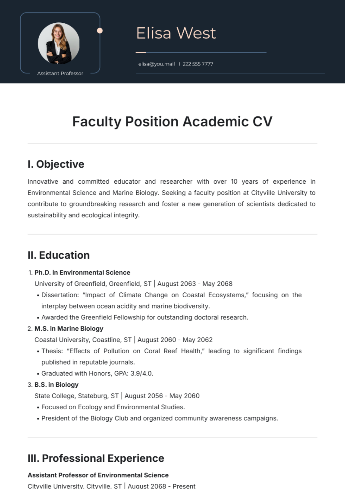 Faculty Position Academic CV Template - Edit Online & Download