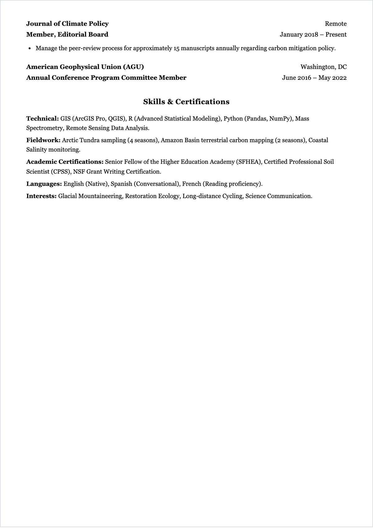 Free Faculty Position Academic ATS CV Template, AI CV Builder