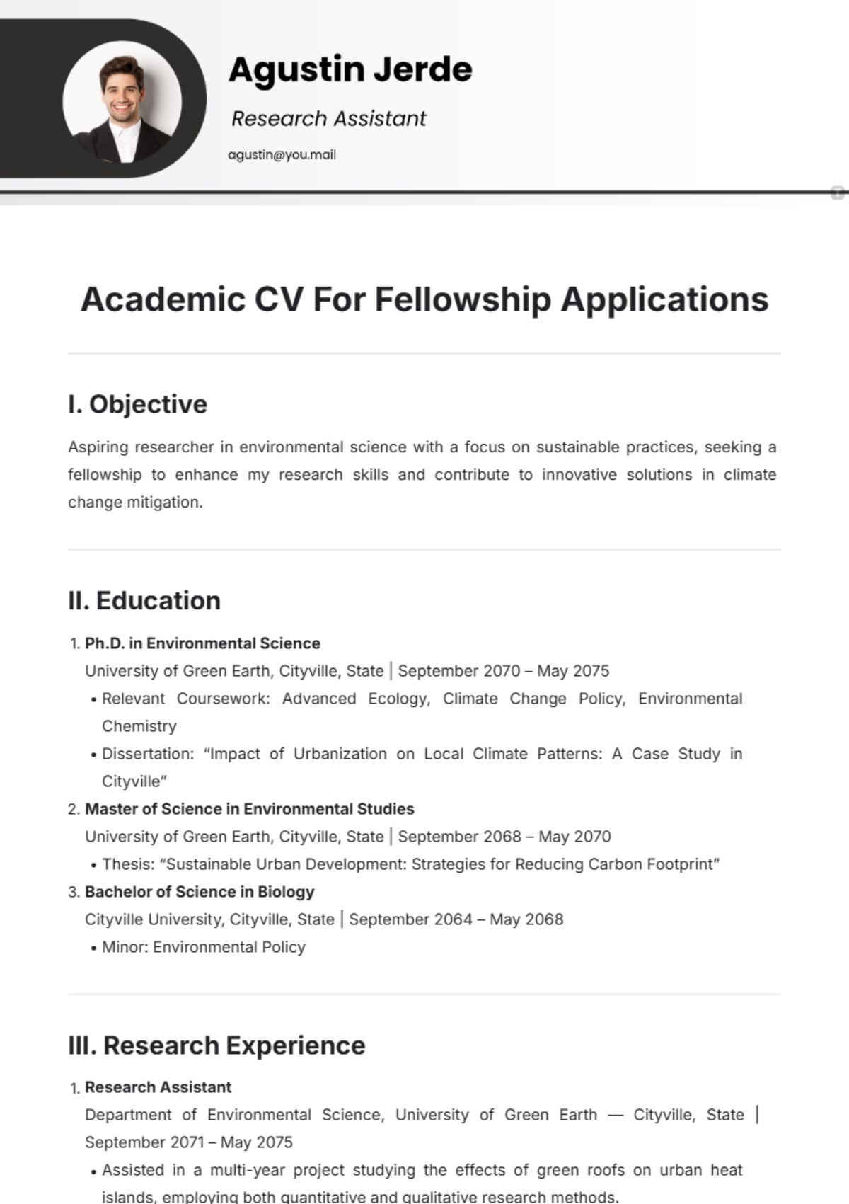 Academic CV For Fellowship Applications Template - Edit Online & Download