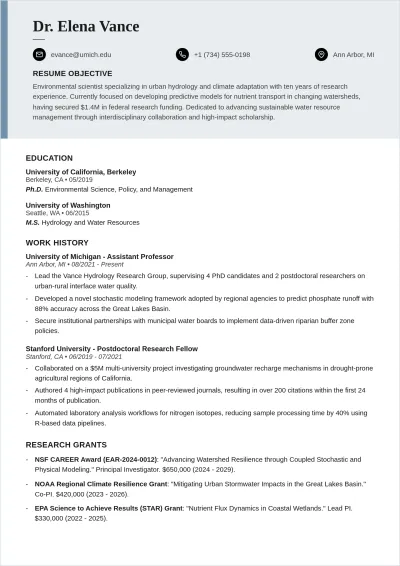 Free Simple Tenure Track Academic ATS CV Template, AI CV Builder