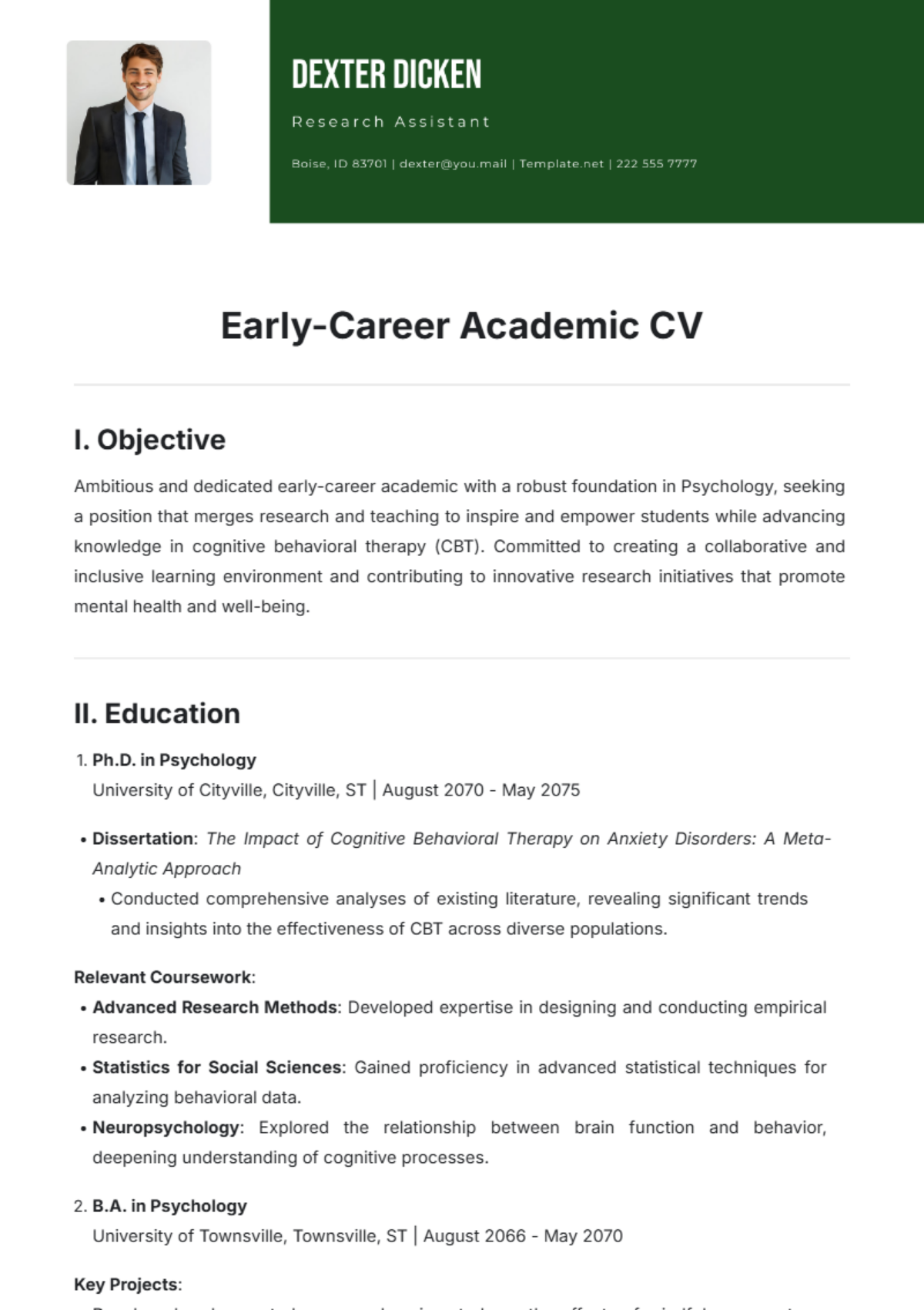 Early-Career Academic CV Template - Edit Online & Download