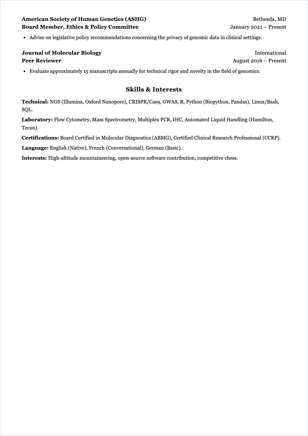Free Senior Researcher Academic ATS CV Template, AI CV Builder
