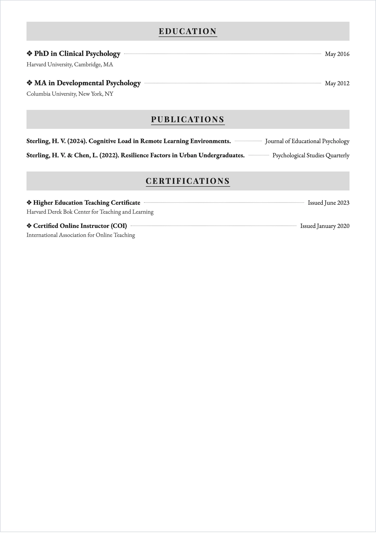 Free Adjunct Professor Academic ATS CV Template, AI CV Builder