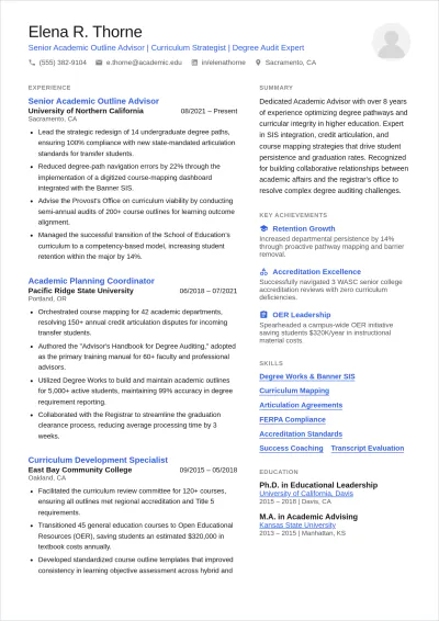 Free Academic Outline Advisor ATS CV Template, AI CV Builder