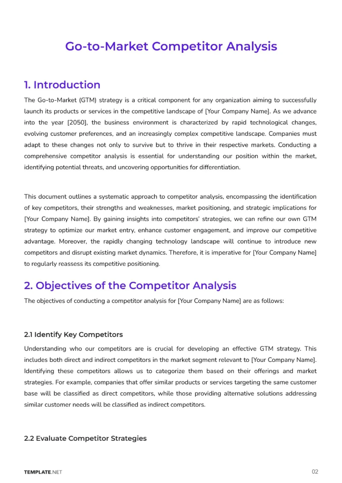 Free Go-to-Market Competitor Analysis Template to Edit Online