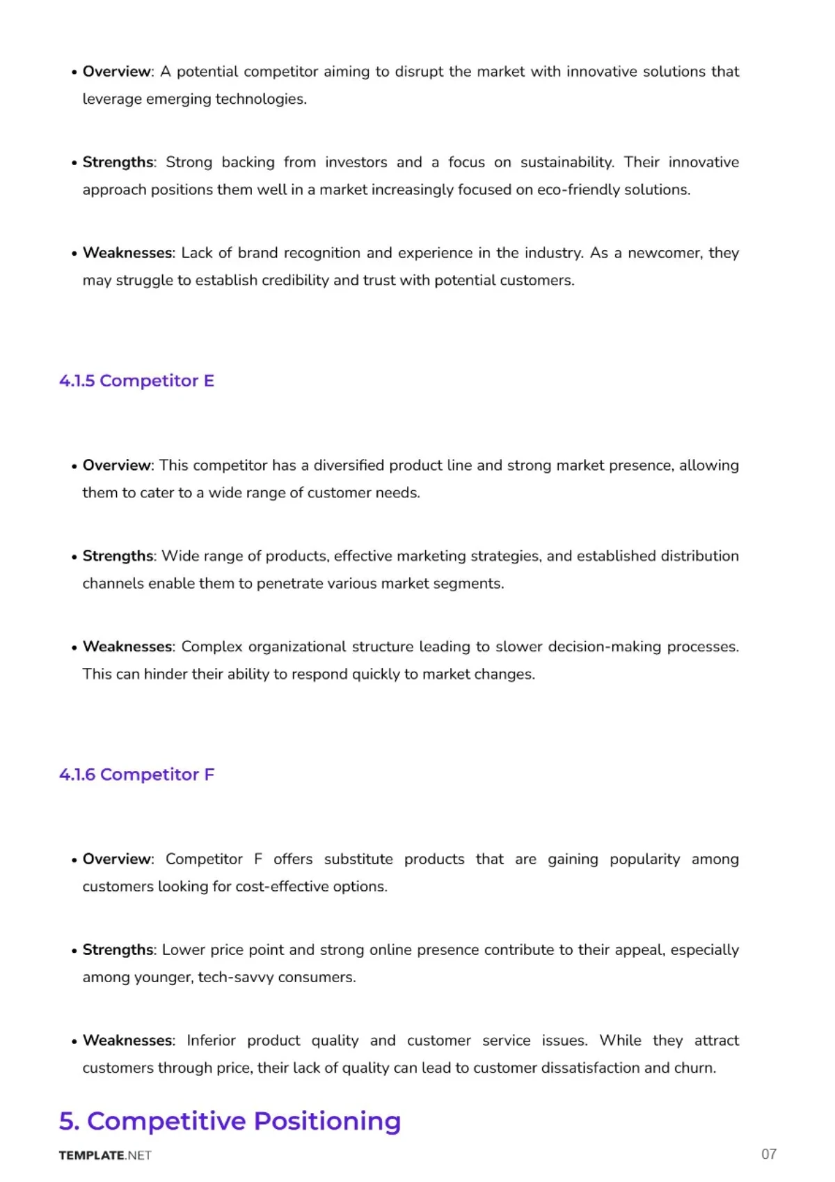 Free Go-to-Market Competitor Analysis Template to Edit Online