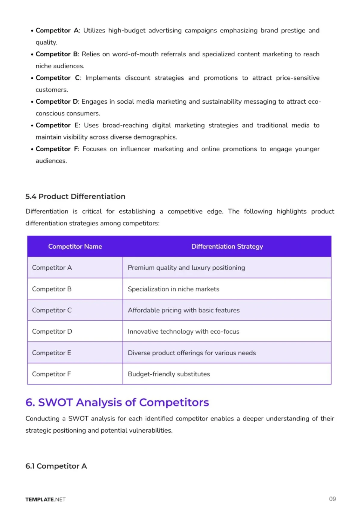 Free Go-to-Market Competitor Analysis Template to Edit Online