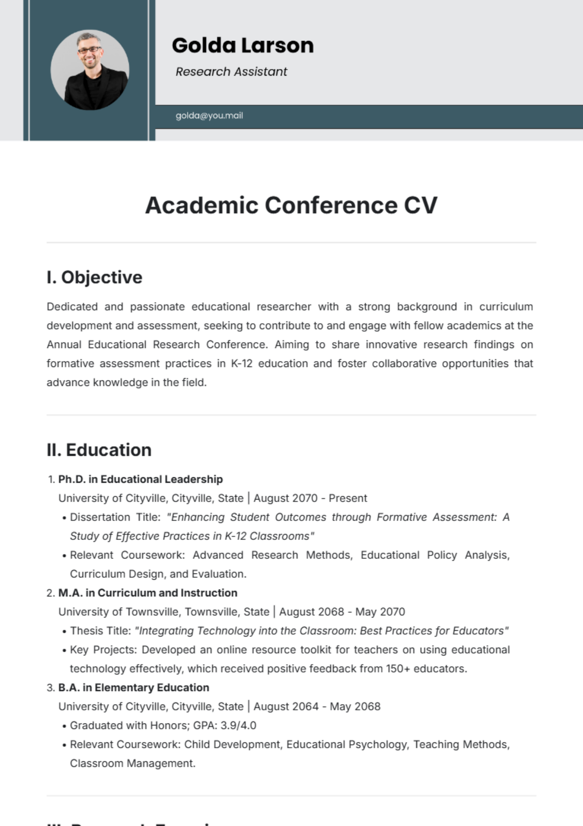 Academic Conference CV Template - Edit Online & Download