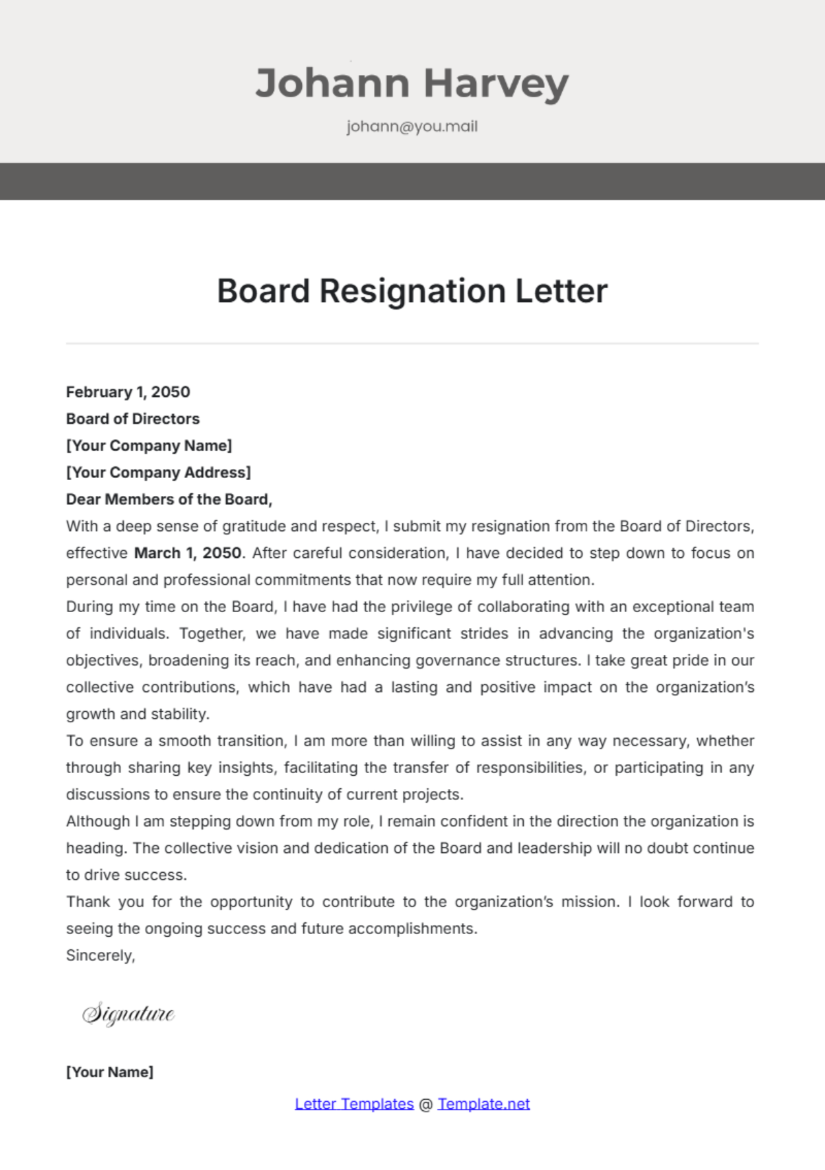 Board Resignation Letter Template