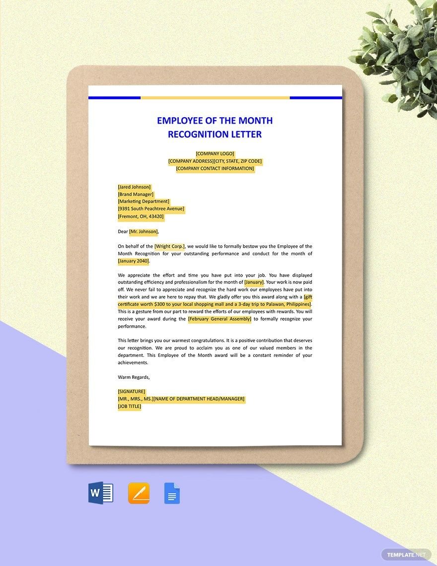 Free Employee of the Month Recognition Letter Template