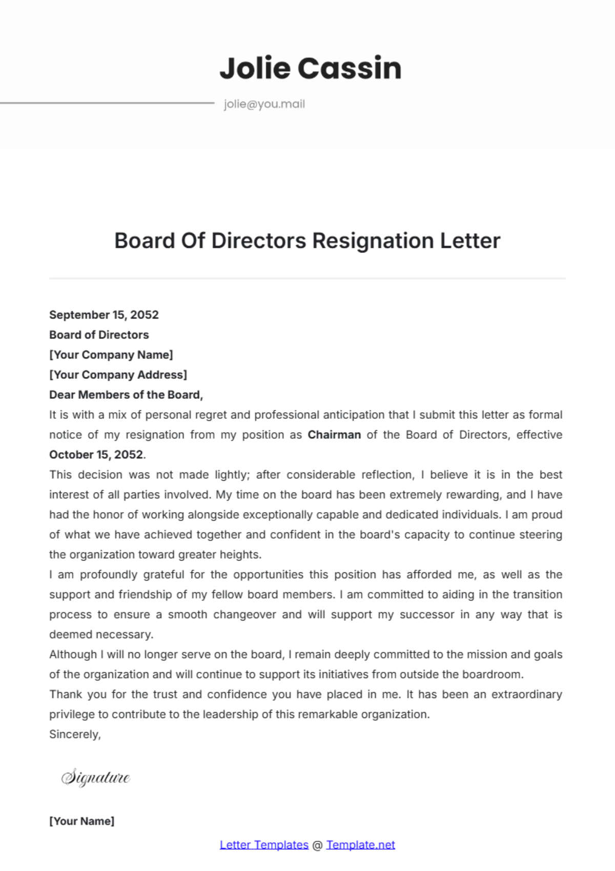 Board Of Directors Resignation Letter Template - Edit Online & Download