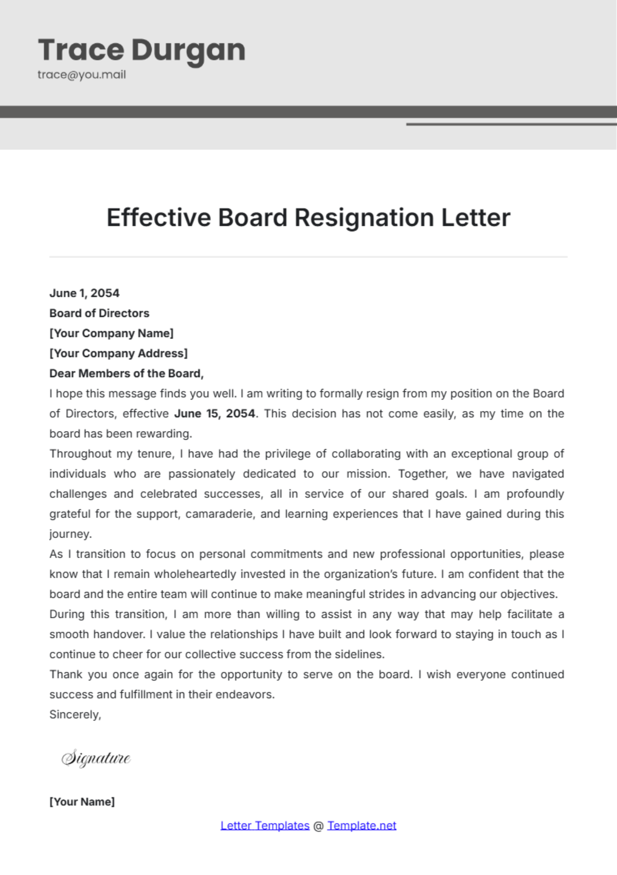 Effective Board Resignation Letter Template