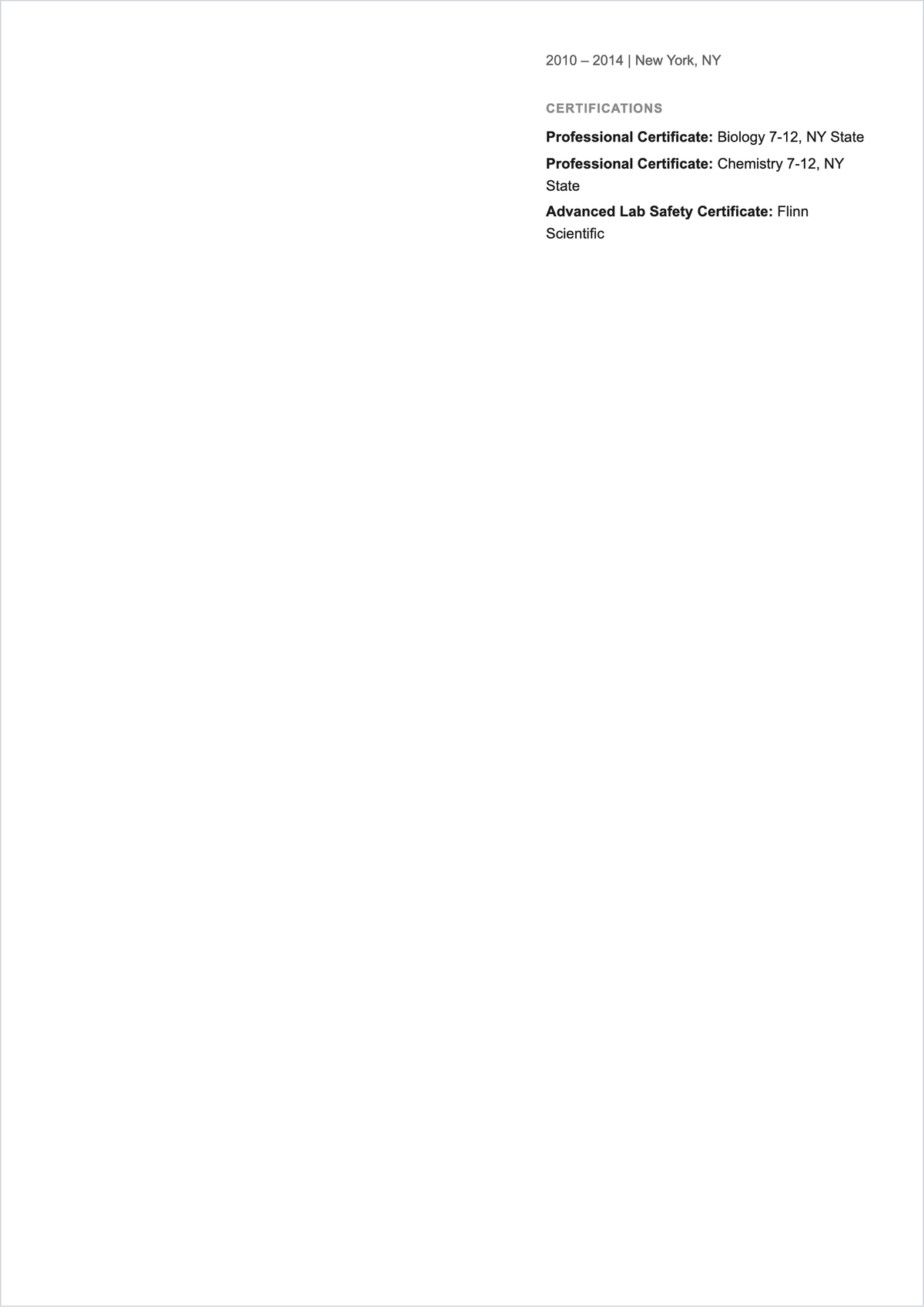Free Simple Science Teacher ATS Resume Template, AI Resume Builder
