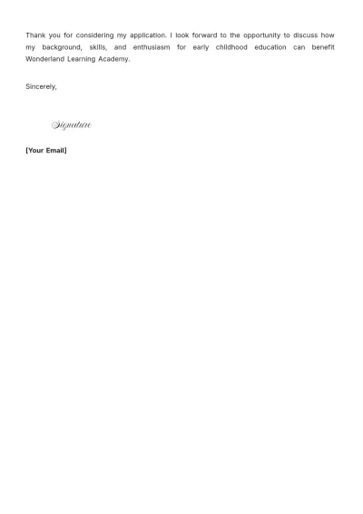Free Preschool Teacher Job Application Letter Template to Edit Online