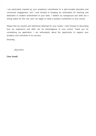 Free English Teacher Job Application Letter Template to Edit Online