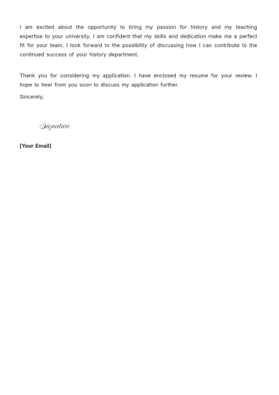 Free History Teacher Job Application Letter Template to Edit Online