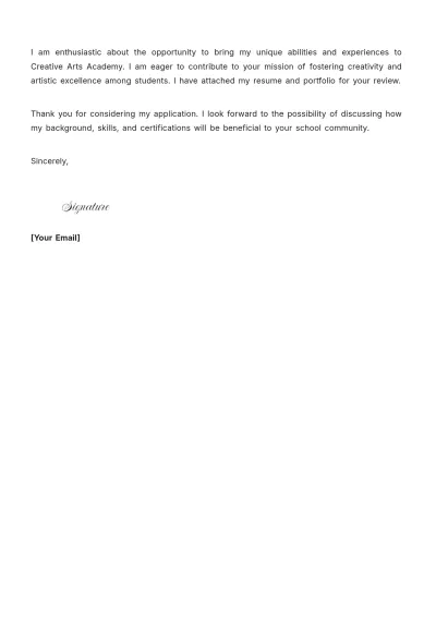 Free Professional Art Teacher Job Application Letter Template to Edit Online