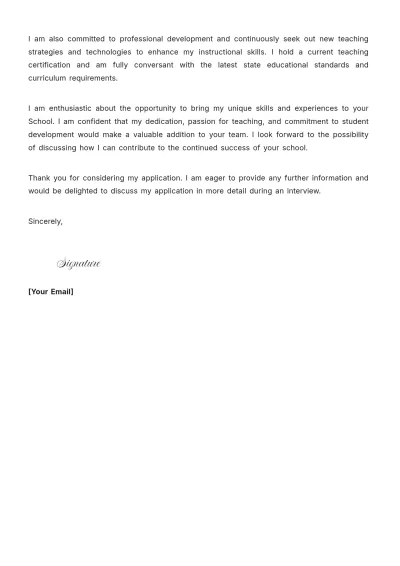 Free Elementary School Teacher Job Application Letter Template to Edit Online