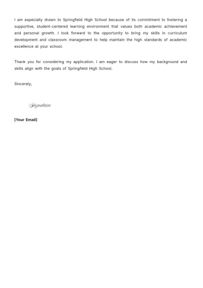 Free Simple High School Teacher Job Application Letter Template to Edit Online